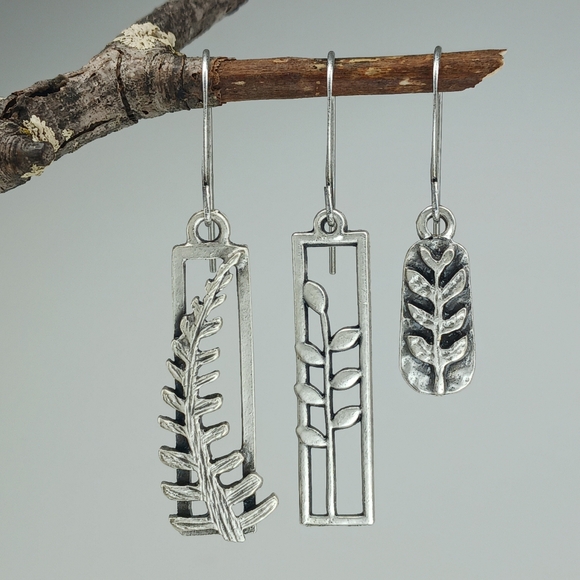 HAND CRAFTED Bundle Deal Silver Botanical Earrings Set Of 3 Gift Ready - Picture 3 of 4